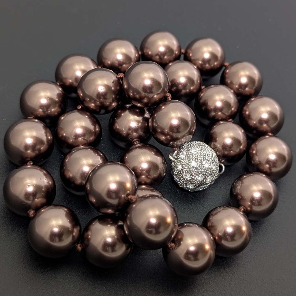 Patty Tobin 14mm Brandy Chocolate Shell Pearl Necklace Estate 130g • 925 Silver - Picture 11 of 11